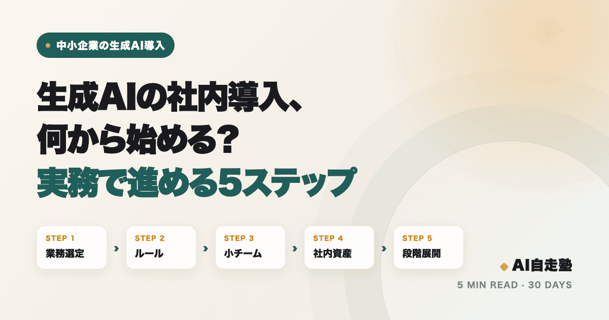 生成AIの社内導入を小さく始めて段階的に広げる5ステップの概要
